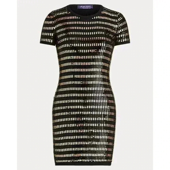 Ralph Lauren Collection Purple Label Sequin Mini Dress Wool XS Black Gold 0 2 - Picture 3 of 14